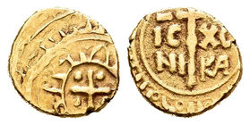 Italia. Nápoles y Sicilia. Enrico VI. Tarí de oro. (1191-1197). (Spahr-16). Au. 1,27 g. IC XC NI KA, cruz, leyenda cúfica. MBC. Est...200,00.