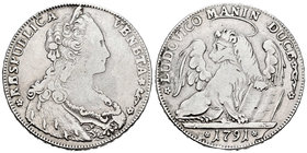 Italia. Venecia. Ludovico Manin. Tallero. 1791. (Km-747). (Dav-1575). Ag. 28,01 g. Limpiada. Escasa. MBC-. Est...150,00.