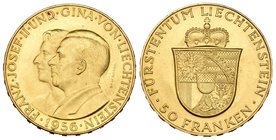 Liechtenstein. Franz Joseph II y Gina. 50 francos. 1956. (Km-Y16). (Fr-20). Au. 11,30 g. Brillo original. SC-. Est...320,00.