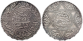Marruecos. Al Hasan I. 10 dirhams. 1299 H (1881). París. (Km-Y8). Ag. 28,96 g. Pátina oscura. MBC+/EBC-. Est...35,00.