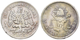 México. 25 centavos. 1872. Zacatecas. Zs. (Km-406.9). Ag. 6,71 g. Golpecitos en el canto. MBC. Est...25,00.