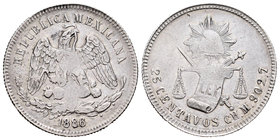 México. 25 centavos. 1886. Chihuahua. M. (Km-406.1). Ag. 6,73 g. Vanos de acuñación. MBC+. Est...30,00.