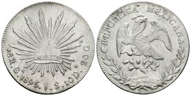 México. 8 reales. 1895. Guadalajara. JS. (Km-377.6). Ag. 26,82 g. EBC. Est...100,00.