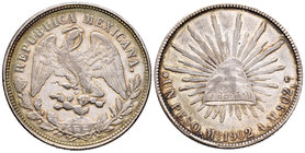 México. 1 peso. 1902. México. AM. (Km-409.2). Ag. 27,13 g. Pátina. MBC+. Est...25,00.