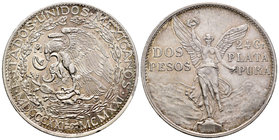 México. 2 pesos. 1921. México. (Km-462). Ag. 26,65 g. Golpecito en el canto. EBC. Est...35,00.