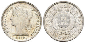 Portugal. 20 centavos. 1916. (Km-562). (Gomes-12.02). Ag. 4,97 g. Brillo original. EBC+. Est...50,00.