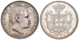 Portugal. Carlos I. 1000 reis. 1899. (Km-540). (Gomes-13.01). Ag. 25,07 g. Pequeños restos de brillo original. EBC-/EBC. Est...50,00.