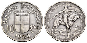 Portugal. 10 escudos. 1928. (Km-579). (Gomes-42.01). Ag. 12,05 g. Batalla de Ourique. MBC+. Est...20,00.