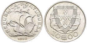 Portugal. 10 escudos. 1948. (Km-582). (Gomes-43.07). Ag. 12,61 g. Brillo original. Escasa. SC. Est...140,00.