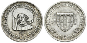 Portugal. 20 escudos. 1960. (Km-598). Ag. 20,83 g. 500º Aniversario de príncipe Enrique. EBC+. Est...30,00.