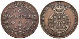 Angola Portuguesa. María II. 1/2 macuta. 1853. (Km-56). Ae. 19,04 g. MBC+. Est...60,00.
