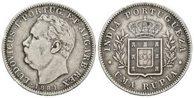 India Portuguesa. Luis I. 1 rupia. 1881. (Km-312). Ag. 11,48 g. BC+/MBC-. Est...40,00.