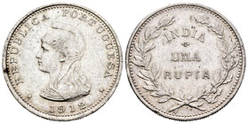 India Portuguesa. 1 rupia. 1912. (Km-18). Ag. 11,71 g. Golpecitos en el canto. MBC-/MBC+. Est...40,00.