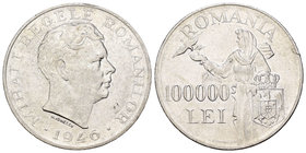 Rumanía. Mihai I. 100.000 lei. 1946. (Km-71). Plata. 25,05 g. Limpiada. MBC/MBC+. Est...40,00.