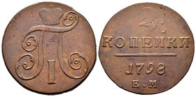 Rusia. Paul I. 2 kopek. 1798. Ekaterinburg. EM. (Bitkin-114). Ae. 21,38 g. MBC-. Est...18,00.