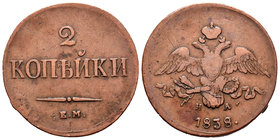 Rusia. Nicholas I. 2 kopecks. 1838. Ekaterinburg. HA/EM. (Km-139.1). (Bitkin-510). Ae. 9,10 g. BC+. Est...30,00.