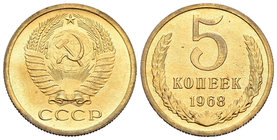 Rusia. 5 kopecks. 1968. (Km-129a). Al-Ae. 4,96 g. SC. Est...60,00.