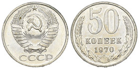 Rusia. 50 kopecks. 1970. (Km-Y133a.2). Cu-Ni. 4,42 g.  Brillo original. Muy rara. SC. Est...90,00.