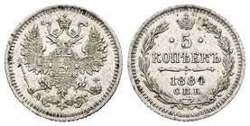 Rusia. Alexander III. 5 kopecks. 1884. San Petesburgo. (Bitkin-144). (Km-Y19a.1). Ag. 0,90 g. MBC+. Est...25,00.