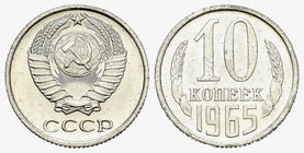 Rusia. 10 kopecks. 1965. (Km-Y130). Cu-Ni. 1,64 g. Brillo original. Rara. SC. Est...75,00.