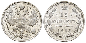 Rusia. Nicholas II. 15 kopeks. 1915. San Petesburgo. BC. (Km-Y21a.3). Ag. 2,72 g. EBC+. Est...25,00.