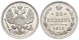 Rusia. Nicholas II. 20 kopeks. 1915. San Petesburgo. BC. (Km-Y22a.2). Ag. 3,54 g. EBC. Est...18,00.