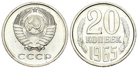 Rusia. 20 kopecks. 1965. (Km-1965). Cu-Ni. 3,38 g. Brillo original. Rara. SC. Est...80,00.