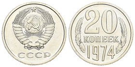 Rusia. 20 kopecks. 1974. (Km-Y32). Cu-Ni. 3,38 g. EBC+/SC-. Est...40,00.