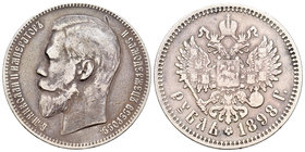 Rusia. Nicholas II. 1 rublo. 1898. San Petesburgo. (Km-59,3). Ag. 19,79 g. MBC-. Est...25,00.
