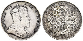 Straits Settlements. Edward VII. 1 dollar. 1908. (Km-26). Ag. 20,07 g. MBC/MBC+. Est...35,00.
