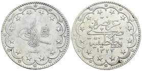 Turquía. Muhammad V. 20 kurush. 1327/7 H (1915). (Km-780 variante). Ag. 23,84 g. Km no cita el numeral 7. Limpiada. MBC+. Est...45,00.