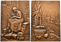 Francia. Medalla. Anv.: Mujer sentada en unos escalones cosiendo. Rev.: Pozo. Ae. 84,65 g. Grabador: Blanche Adele Moria (1859-1927). 63 x 45 mm. EBC....
