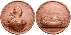 Rusia. Elizabeth I. Medalla. 1752. (Daikov-93.2). Ae. 99,85 g. Inauguración del astillero naval en Kronstadt. Grbador: T. Ivanov. 64 mm. EBC+. Est...3...