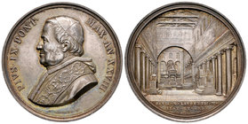 Vaticano. Pío IX. Medalla. 1873 (Año XXVIII). (Bartolotti-873). Ag. 34,41 g. Restauración de la Basílica de San Lorenzo. Grabador: L. Bianchi. 44 mm. ...