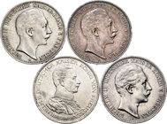 Alemania. Prussia. Lote de 4 piezas de 3 marcos de plata de Wilhelm II, 1909, 1910 (2) y 1914. A EXAMINAR. MBC-/MBC+. Est...100,00.
