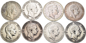 Alemania. Prussia. Lote de 8 piezas de 5 marcos de plata de Wilhelm II, 1899, 1900, 1901, 1902, 1903, 1904, 1907, 19078. A EXAMINAR. BC+/MBC. Est...22...