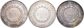 Brasil. Lote de 3 piezas de 2000 reis de Brasil, 1855, 1856, 1865 (Km-466). A EXAMINAR. MBC/MBC+. Est...80,00.