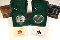 Canadá. Lote de 2 piezas de plata de Canadá 2002, 1 dollar (KM-443) y 5 dollars (Km-603). A EXAMINAR. PROOF. Est...35,00.