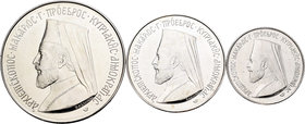 Chipre. 1974. Lote de 3 piezas de plata con el busto del Arzobispo Makarios, monedas medallas, 12 libras (Km-X M9), 6 libras (km-X M6), 3 libras (Km-X...