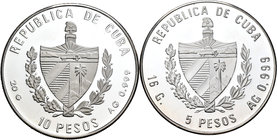 Cuba. Lote de 2 piezas de 10 pesos de plata de Cuba con motivos olímpicos, Juegos Olímpicos de Barcelona 1992 y Juegos Olímpicos Atlanta 1996, ambas d...