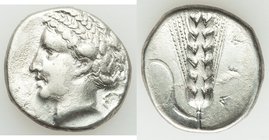 LUCANIA. Metapontum. Ca. 400-340 BC. AR stater or didrachm (22mm, 7.47 gm, 2h). VF. Laureate, braided head of Demeter left; ΣT behind / MET, barley ea...