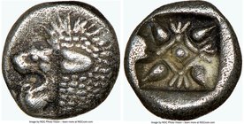 IONIA. Miletus. Ca. late 6th-5th centuries BC. AR obol (9mm). NGC XF. Milesian standard. Forepart of roaring lion right, head reverted / Stellate flor...
