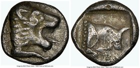 CARIA. Chersonesus. Ca. 480-450 BC. AR obol (9mm, 7h). NGC Choice VF. Forepart of roaring lion right, with extended foreleg / Forepart of bull right, ...