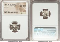 CARIAN ISLANDS. Rhodes. Ca. late 3rd-early 2nd centuries BC. AR drachm (16mm, 5h). NGC Choice AU. Ca. 205-190 BC, Stasion, magistrate. Head of Helios ...