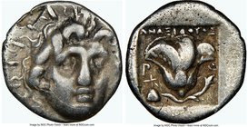 CARIAN ISLANDS. Rhodes. Ca. 188-125 BC. AR hemidrachm (12mm, 12h). NGC Choice Fine. Plinthophoric type, Anazidotus, magistrate. Radiate head of Helios...