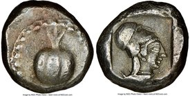 PAMPHYLIA. Side. Ca. 5th century BC. AR stater (20mm, 12h). NGC Choice VF. Ca. 430-400 BC. Pomegranate; guilloche beaded border / Head of Athena right...
