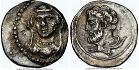 CILICIA. Uncertain mint. Ca. 4th century BC. AR obol (10mm, 3h). NGC XF. Veiled and draped bust of female facing, turned slightly left / Bare headed, ...