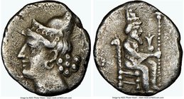 CILICIA. Uncertain Mint. Ca. 4th century BC. AR obol (10mm, 8h). NGC Choice VF. Ca. 343-332 BC. Persian king seated right on throne with back terminat...