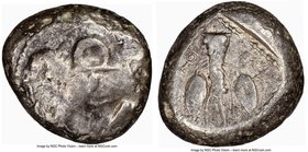CYPRUS. Uncertain mint. Ca. early 5th century BC. AR stater (19mm, 10.85 gm, 5h). NGC VF 3/5 - 4/5. Ram walking left; ankh superimposed above, RA (Cyp...