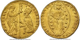 Chios. Anonymous gold Imitative Ducat ND (1343-1354) XF45 NGC, Fr-1221. 3.48gm. Imitating a gold Ducat of Andrea Dandolo. St. Mark standing right, ble...